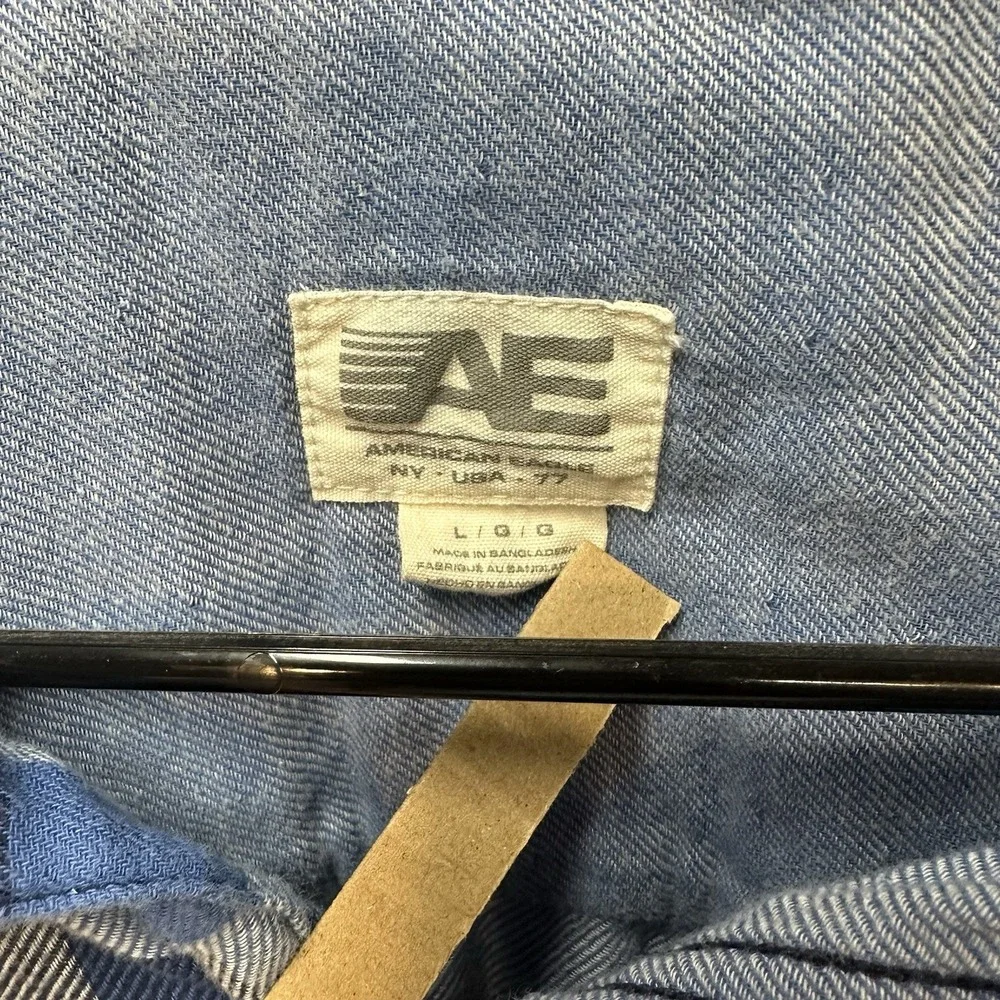 American Eagle Super Soft Flannel Button Plaid Front Shirt Sz XL Blue White - Picture 5 of 8